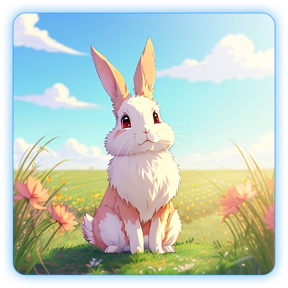 Digital Art of image with rabbit in field, blue sky, grass create in web app Arti AI: Create your art