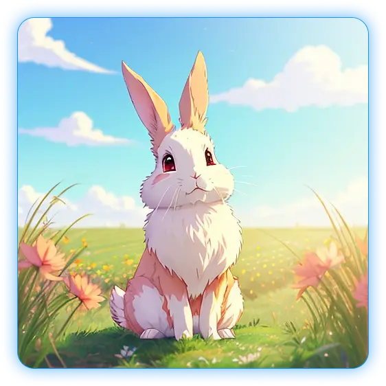 Digital Art of image with rabbit in field, blue sky, grass create in web app Arti AI: Create your art