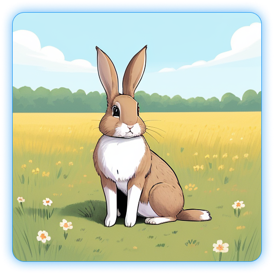 Comic Book art generated in web app Arti AI: Create your art, rabbit on field, green, grass